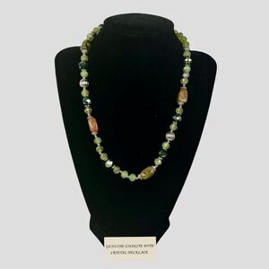 New Skyline Collection Genuine Unakite with Crystal Necklace